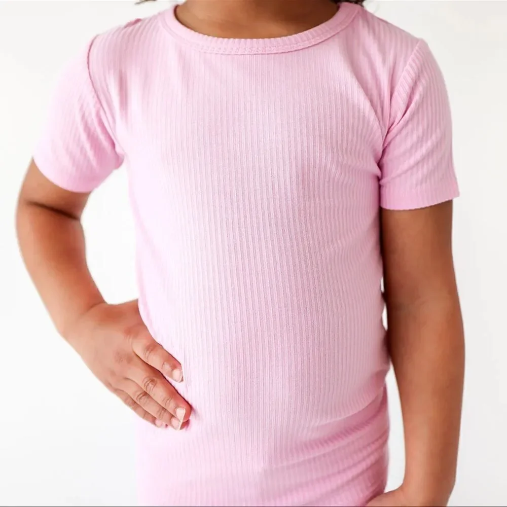 POSH PEANUT PINK RIBBED CLASSIC PJ SET 12/18M